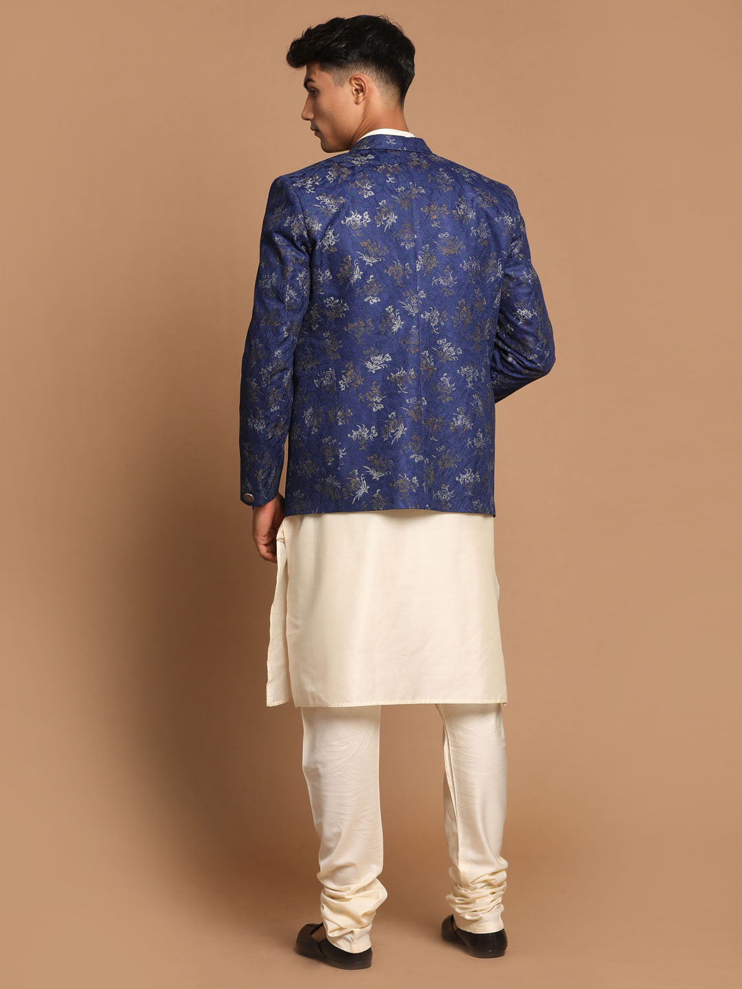 Men's Cream Viscose Straight Jacket  Kurta and Pyjama Set