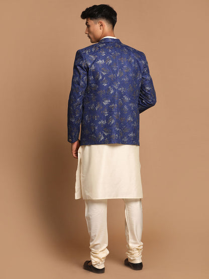 Men's Cream Viscose Straight Jacket  Kurta and Pyjama Set