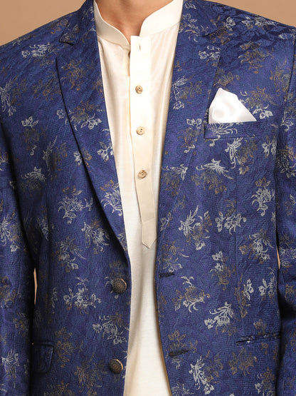 Men's Cream Viscose Straight Jacket  Kurta and Pyjama Set