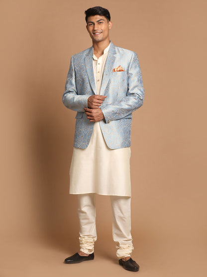 Men's Cream Viscose Straight Jacket  Kurta and Pyjama Set