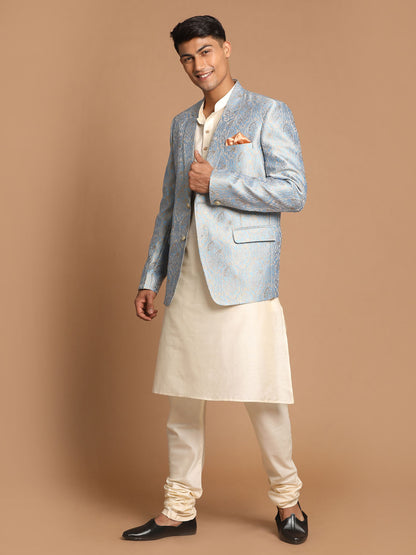 Men's Cream Viscose Straight Jacket  Kurta and Pyjama Set