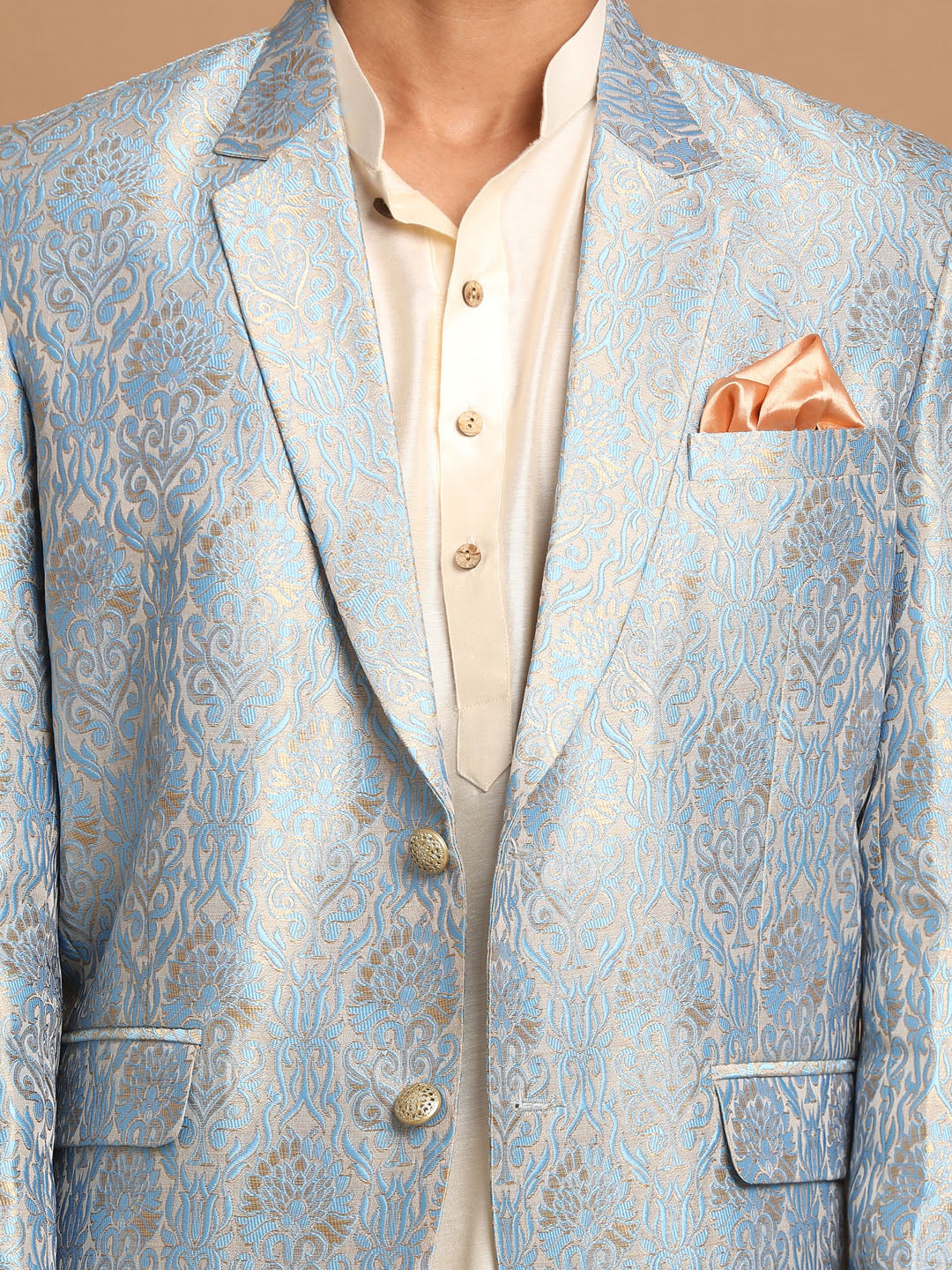 Men's Cream Viscose Straight Jacket  Kurta and Pyjama Set