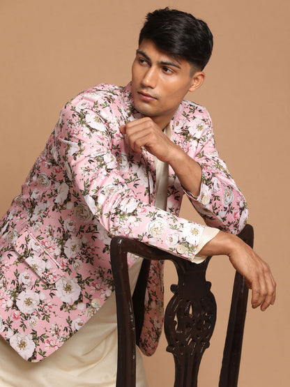 Men's Cream Viscose Straight Jacket  Kurta and Pyjama Set