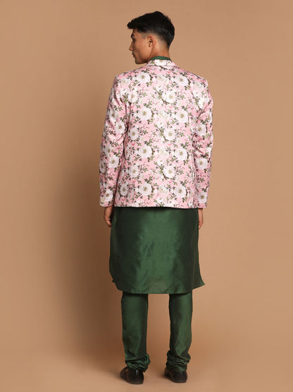 Men's Green Viscose Blend Straight Jacket  Kurta and Pyjama Set