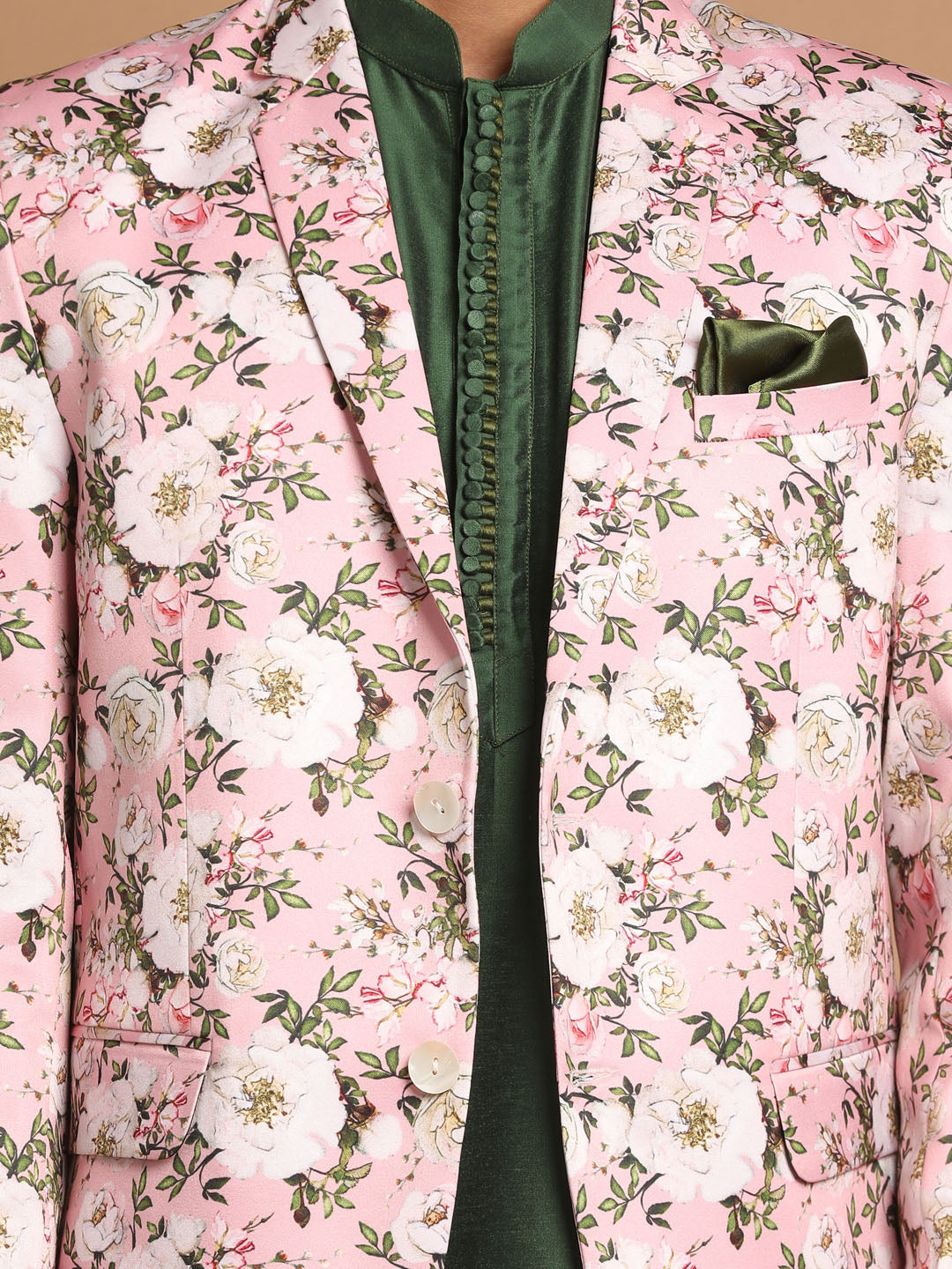 Men's Green Viscose Blend Straight Jacket  Kurta and Pyjama Set