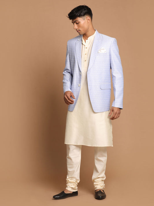 Men's Cream Viscose Straight Jacket  Kurta and Pyjama Set