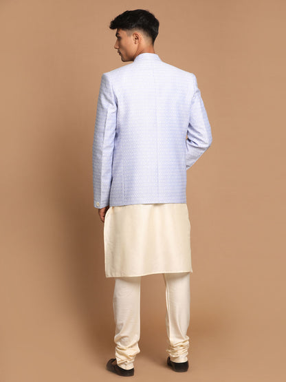 Men's Cream Viscose Straight Jacket  Kurta and Pyjama Set