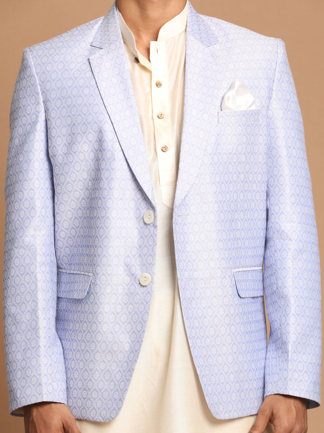 Men's Cream Viscose Straight Jacket  Kurta and Pyjama Set
