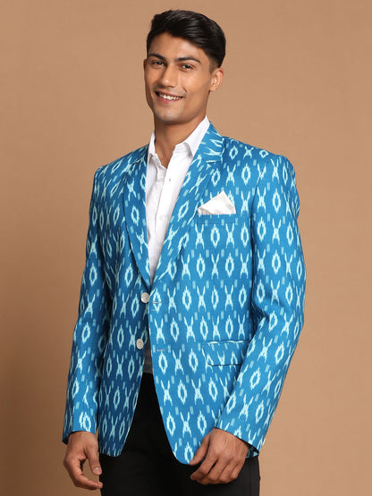 Men's Blue Cotton Blend Blazer