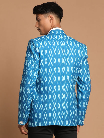 Men's Blue Cotton Blend Blazer