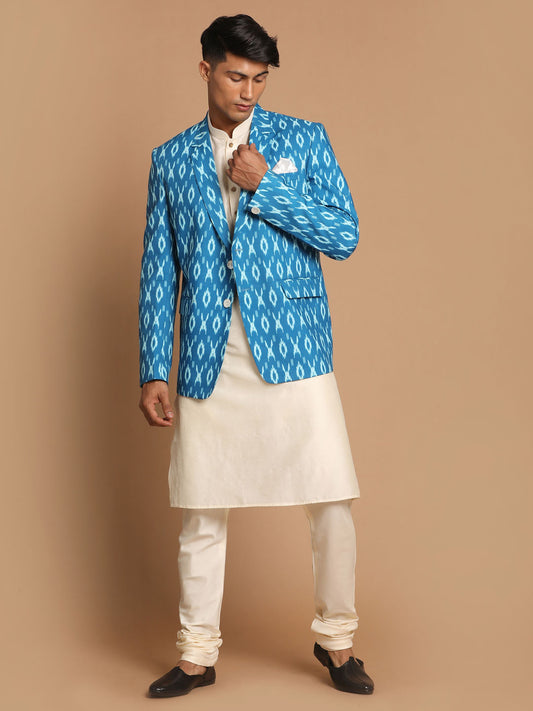 Men's Cream Viscose Straight Jacket  Kurta and Pyjama Set