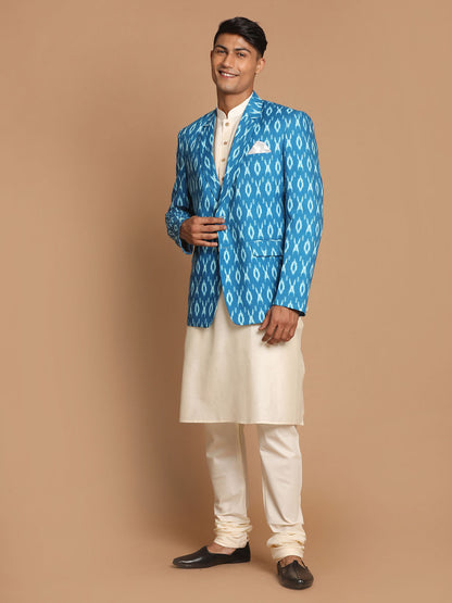 Men's Cream Viscose Straight Jacket  Kurta and Pyjama Set