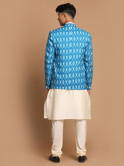 Men's Cream Viscose Straight Jacket  Kurta and Pyjama Set