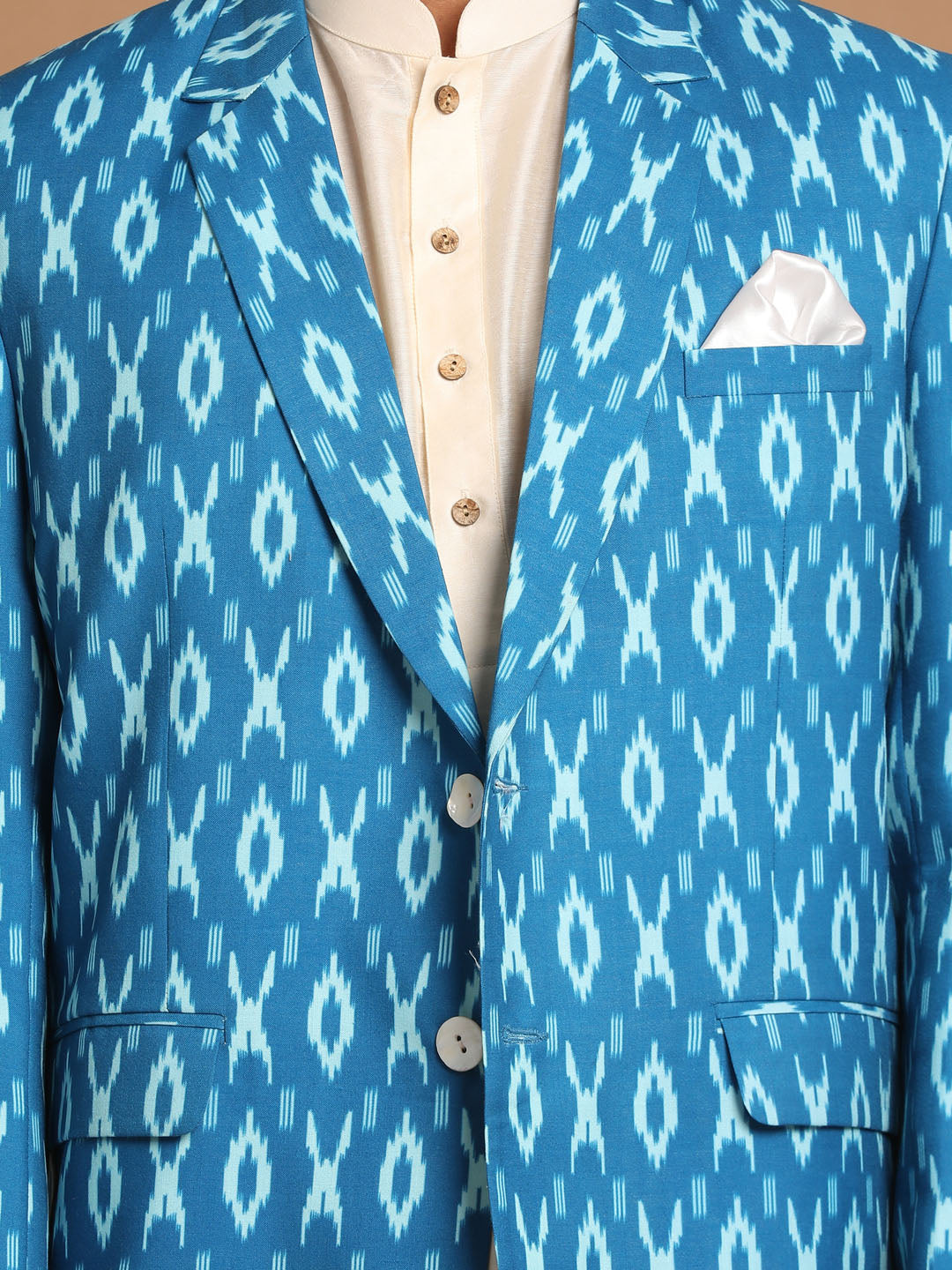 Men's Cream Viscose Straight Jacket  Kurta and Pyjama Set