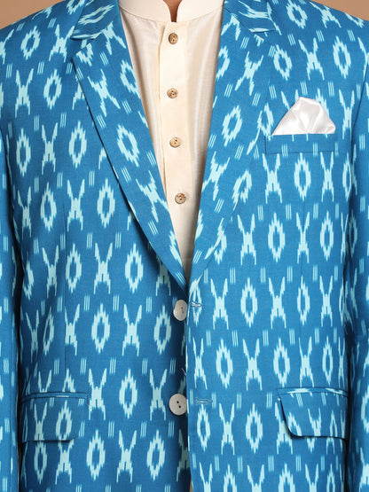 Men's Cream Viscose Straight Jacket  Kurta and Pyjama Set