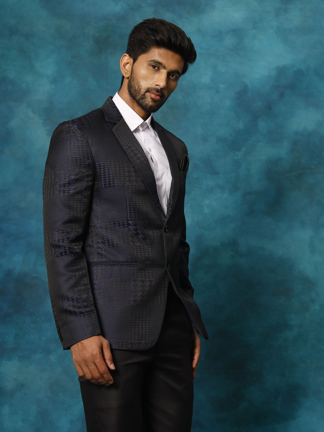 Men's Blue Cotton Blend Blazer Blazer