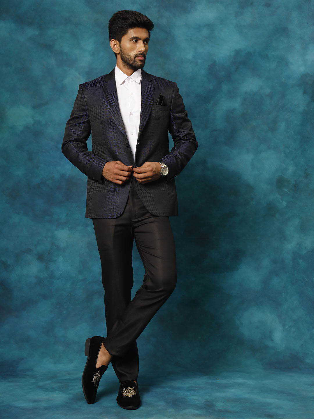 Men's Blue Cotton Blend Blazer Blazer