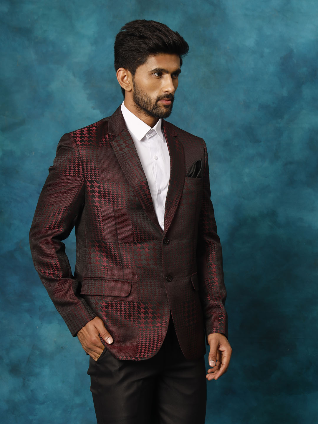 Men's Magenta Cotton Blend Blazer Blazer