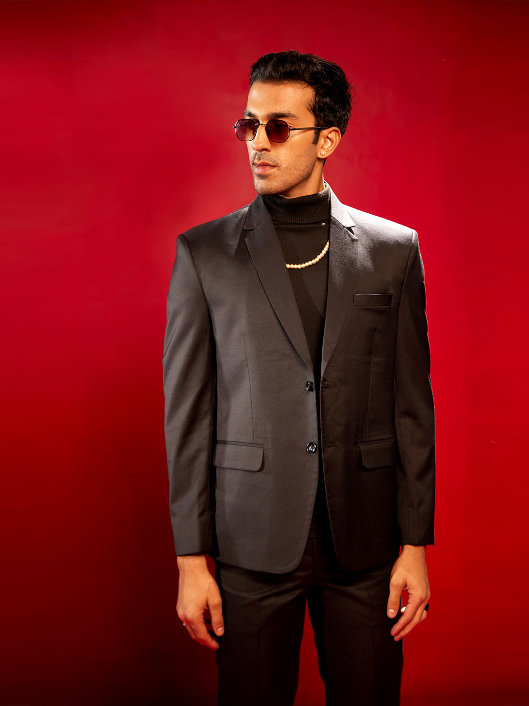 Men's Black Cotton Blend Straight Blazer