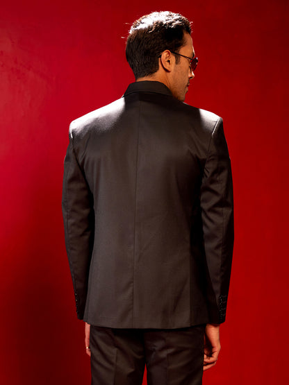 Men's Black Cotton Blend Straight Blazer