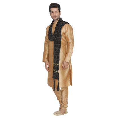 Men's Black And Gold Silk Blend Straight Dupatta