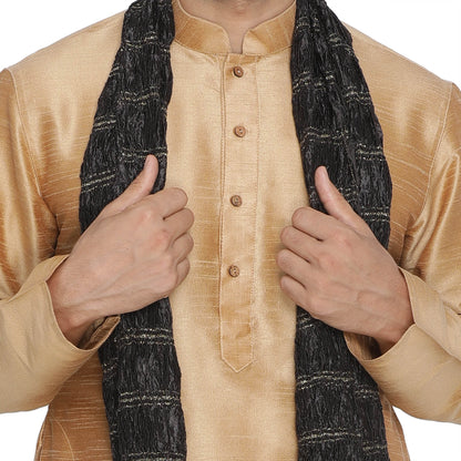 Men's Black And Gold Silk Blend Straight Dupatta