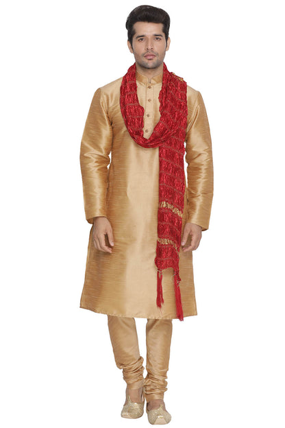 Men's Maroon And Gold Silk Blend Straight Dupatta
