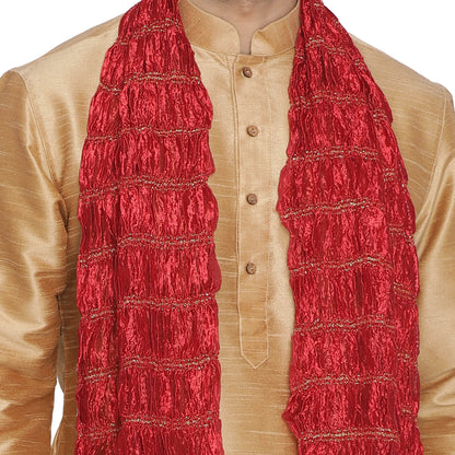 Men's Maroon And Gold Silk Blend Straight Dupatta