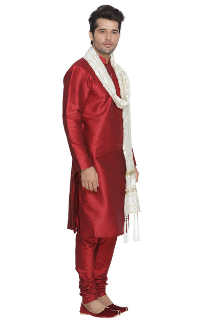 Men's Cream And Gold Silk Blend Straight Dupatta