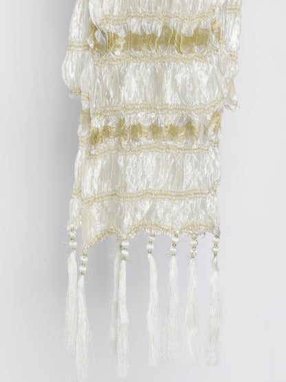 Men's Cream And Gold Silk Blend Straight Dupatta