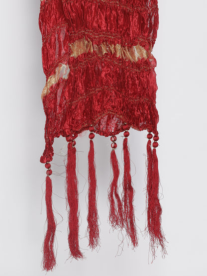 Men's Beige And Maroon Silk Blend Straight Dupatta