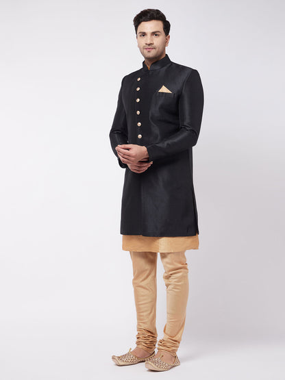 Men's Black Silk Blend Angrakha Sherwani Set