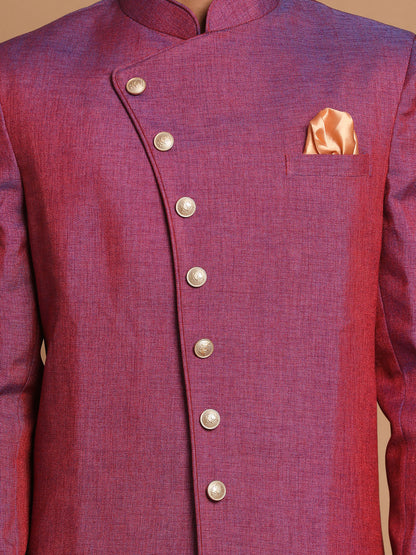 Men's Purple Silk Blend Angrakha Sherwani Set
