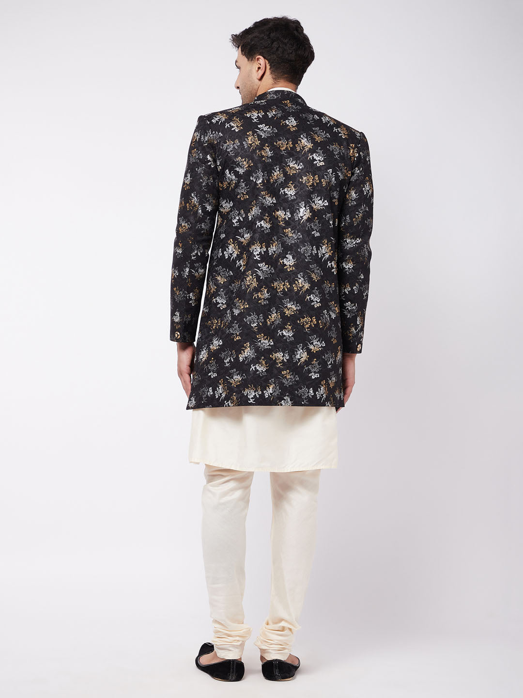 Men's Cream Viscose Asymmetric Sherwani Set