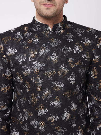 Men's Cream Viscose Asymmetric Sherwani Set