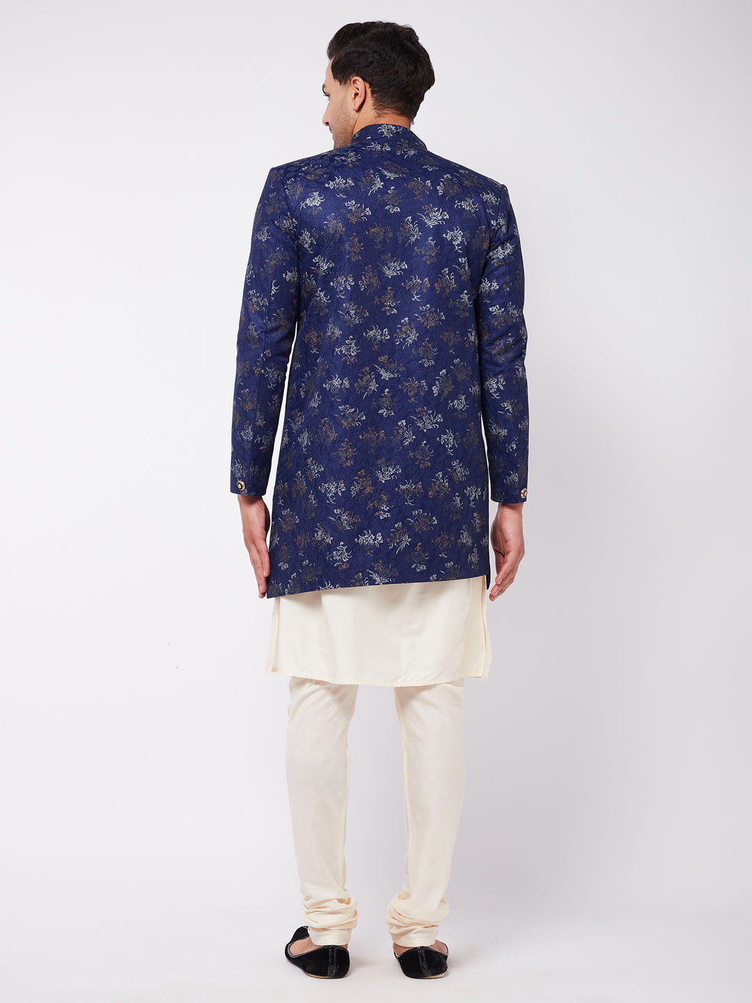 Men's Cream Viscose Asymmetric Sherwani Set