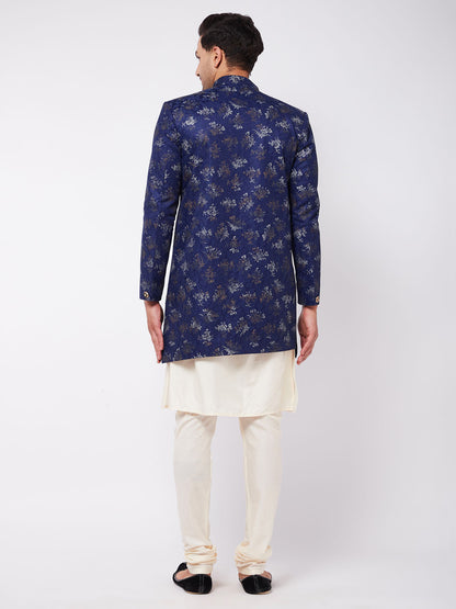 Men's Cream Viscose Asymmetric Sherwani Set