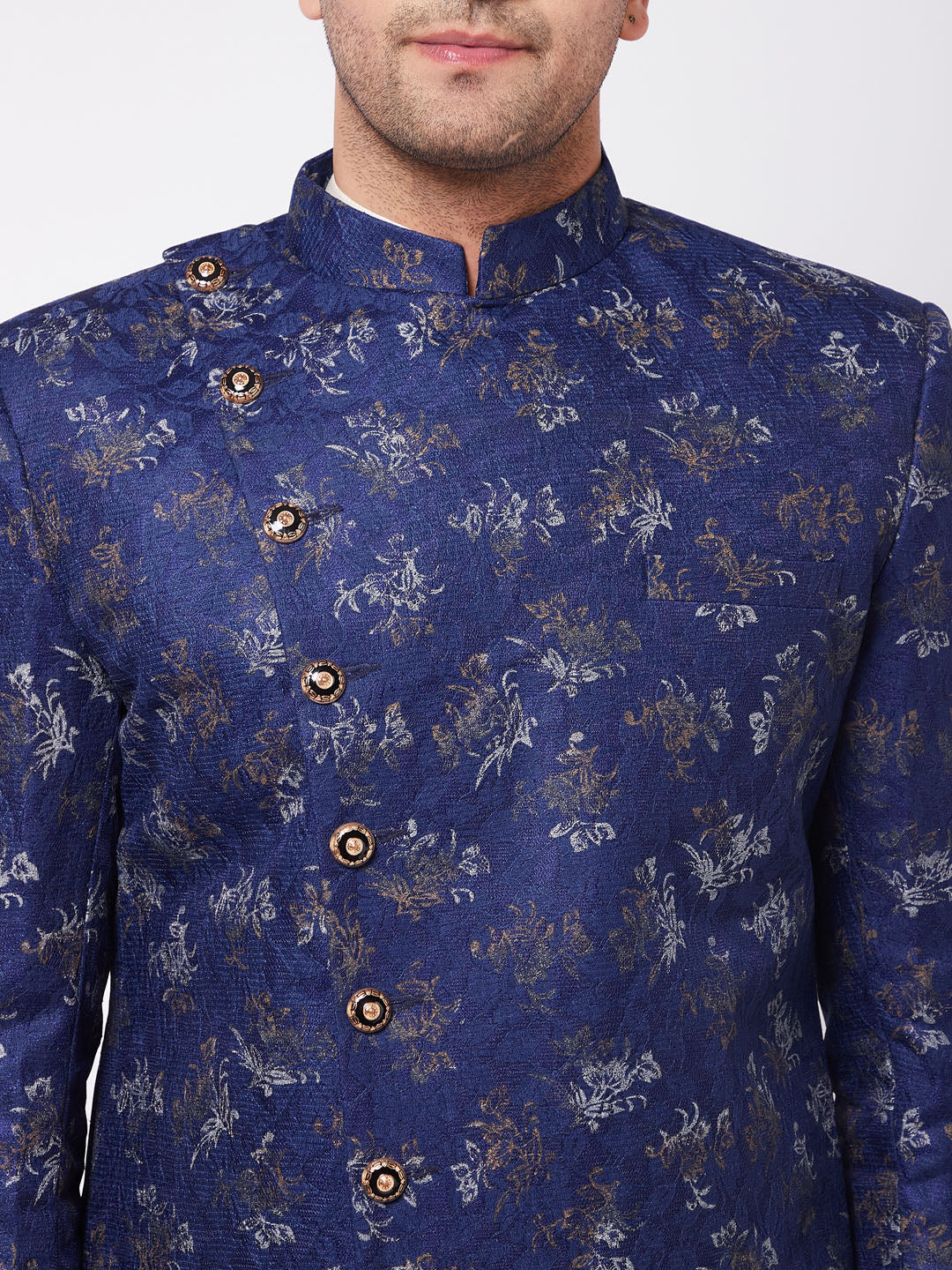 Men's Cream Viscose Asymmetric Sherwani Set