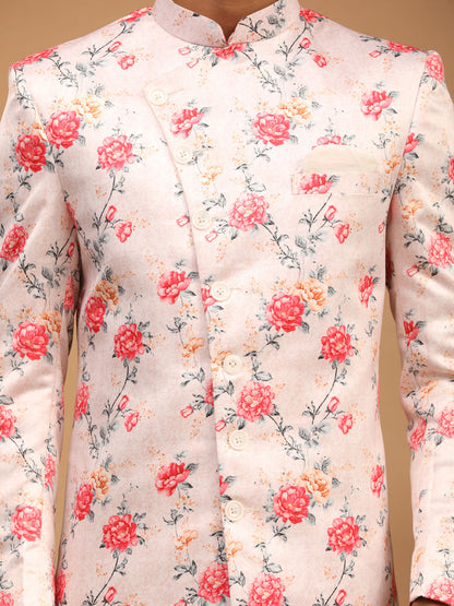 Men's Cream Silk Blend Straight Sherwani Set