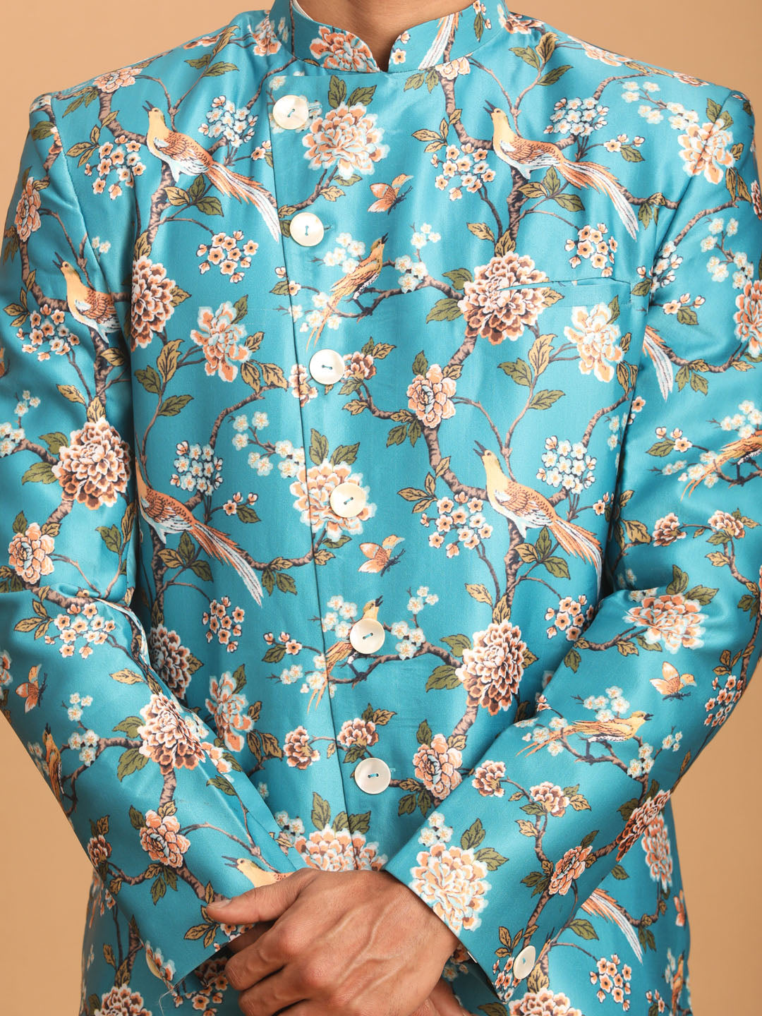Men's Cream Silk Blend Straight Sherwani Set