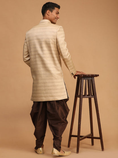 Men's Beige Silk Blend Straight Sherwani Set