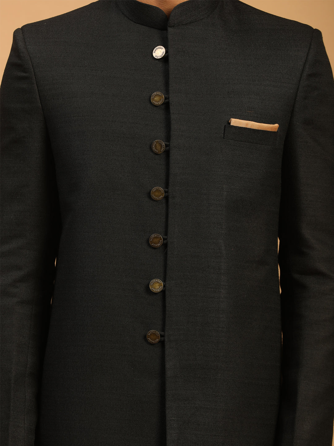 Men's Black Viscose Straight Sherwani Set