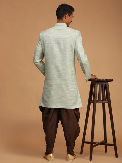 Men's Mint Green Silk Blend Straight Sherwani Set