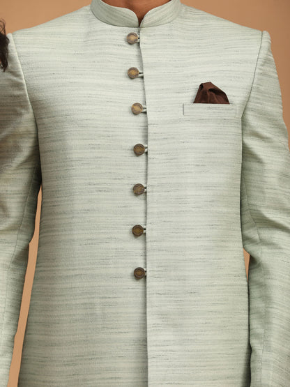 Men's Mint Green Silk Blend Straight Sherwani Set