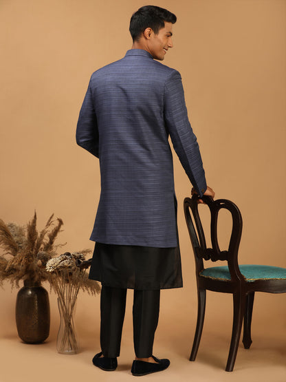 Men's Black Viscose Straight Sherwani Set