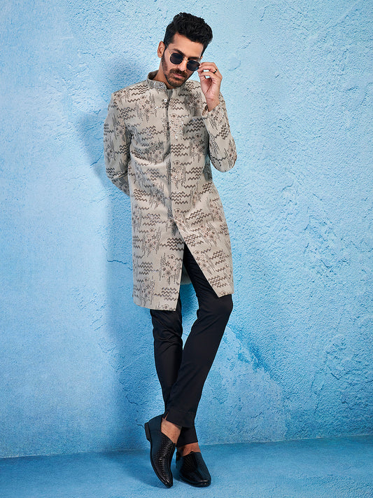 Men's Chiku Velvet Straight Sherwani Only Top
