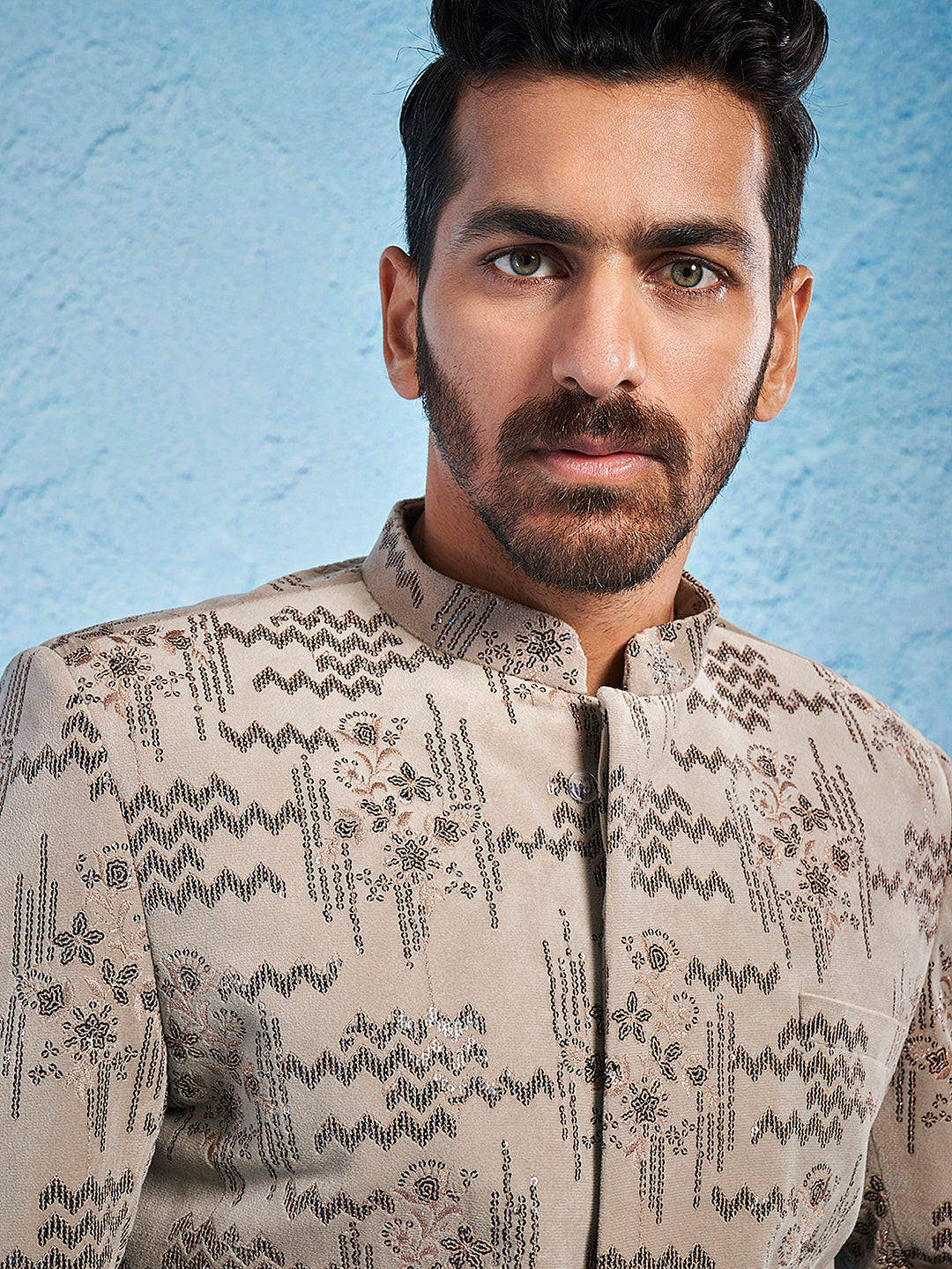 Men's Chiku Velvet Straight Sherwani Only Top