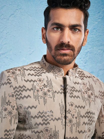 Men's Chiku Velvet Straight Sherwani Only Top