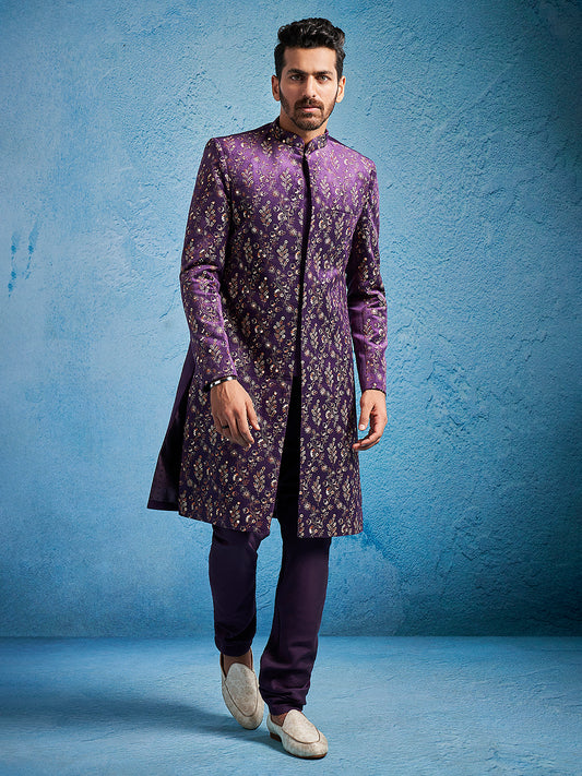 Men's Purple Velvet Straight Sherwani Only Top