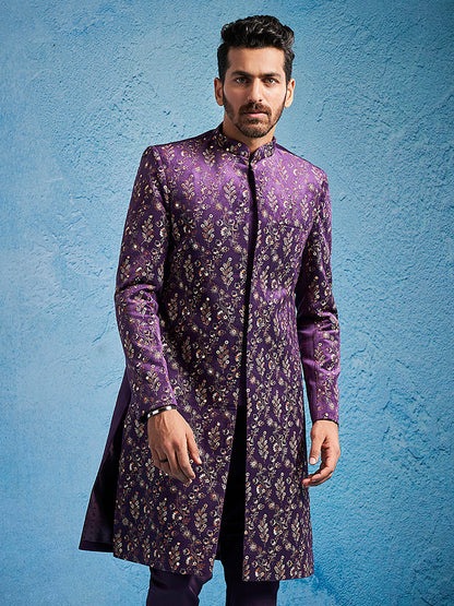 Men's Purple Velvet Straight Sherwani Only Top